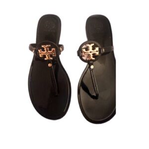 Tory Burch mini miller thong sandals - black GOLD logo